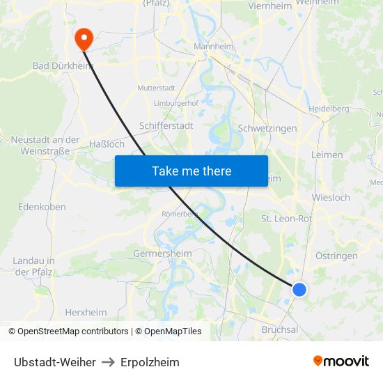 Ubstadt-Weiher to Erpolzheim map