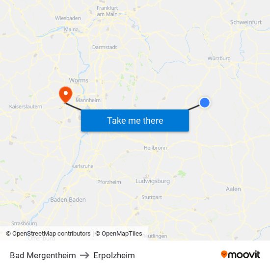 Bad Mergentheim to Erpolzheim map