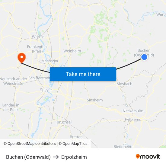 Buchen (Odenwald) to Erpolzheim map