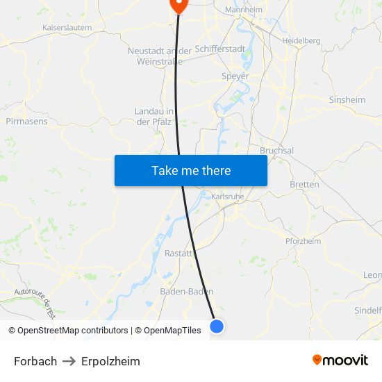 Forbach to Erpolzheim map