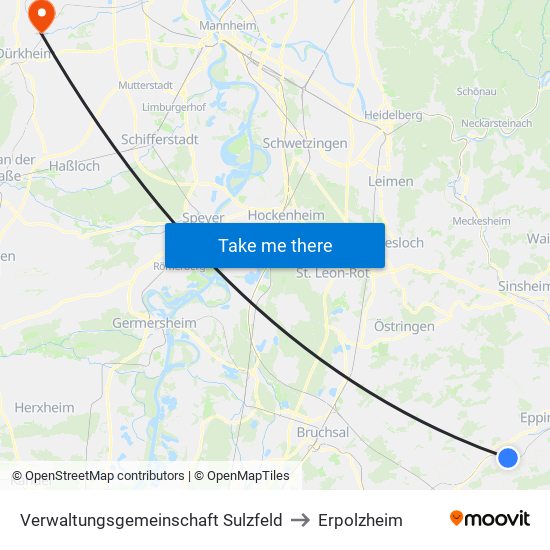 Verwaltungsgemeinschaft Sulzfeld to Erpolzheim map