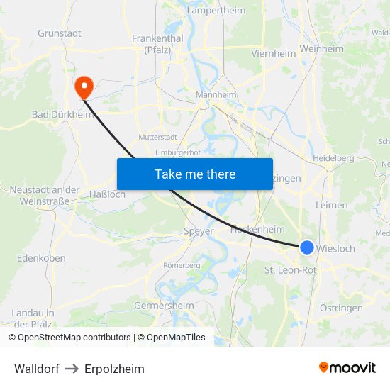 Walldorf to Erpolzheim map