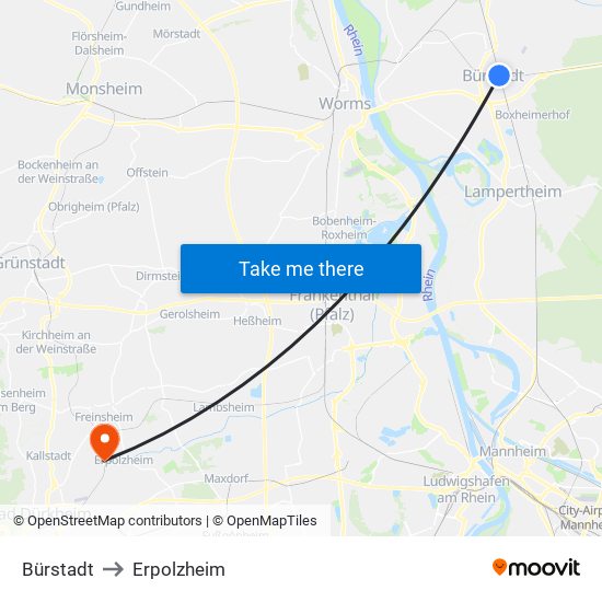 Bürstadt to Erpolzheim map