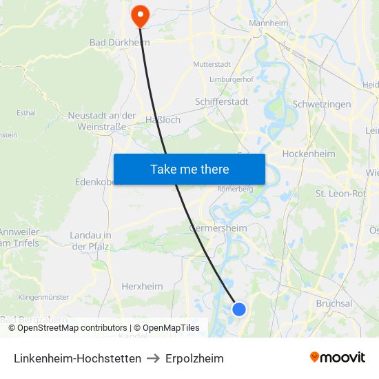 Linkenheim-Hochstetten to Erpolzheim map