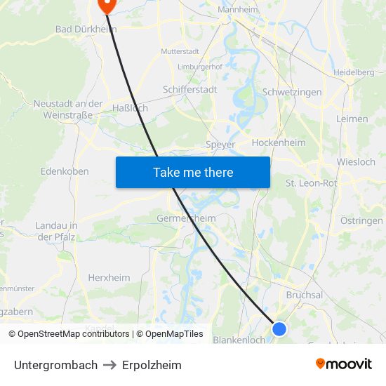 Untergrombach to Erpolzheim map