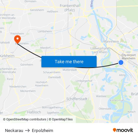 Neckarau to Erpolzheim map