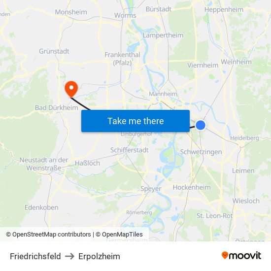 Friedrichsfeld to Erpolzheim map