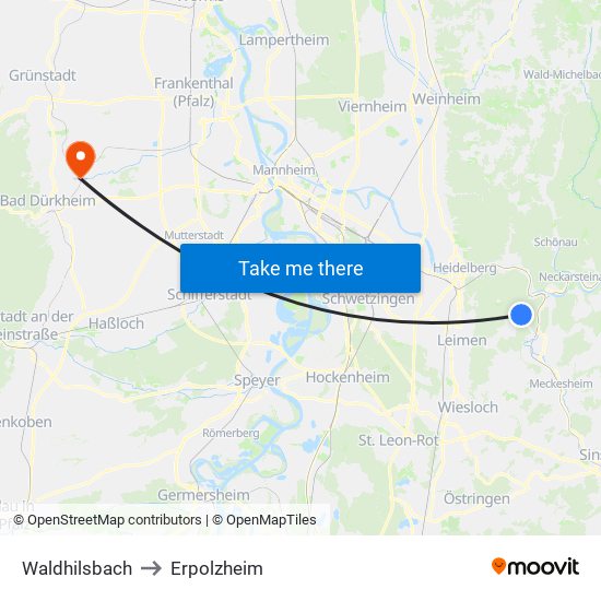 Waldhilsbach to Erpolzheim map