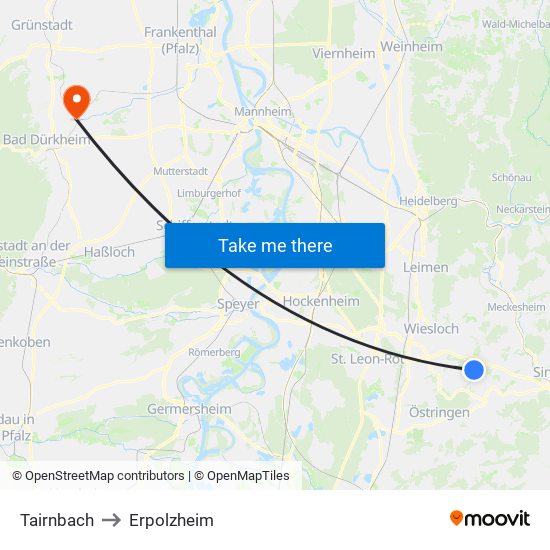 Tairnbach to Erpolzheim map