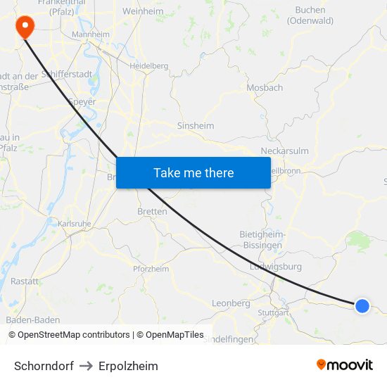 Schorndorf to Erpolzheim map