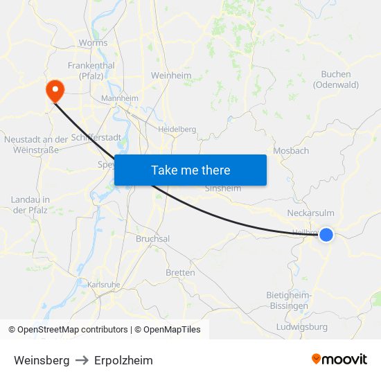 Weinsberg to Erpolzheim map