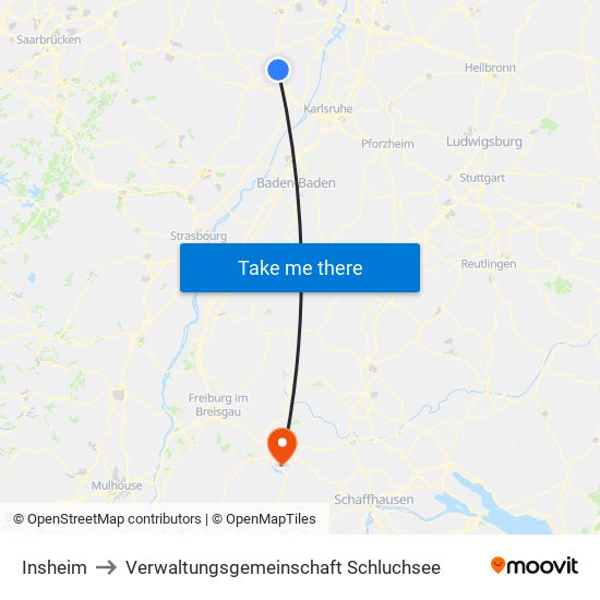 Insheim to Verwaltungsgemeinschaft Schluchsee map