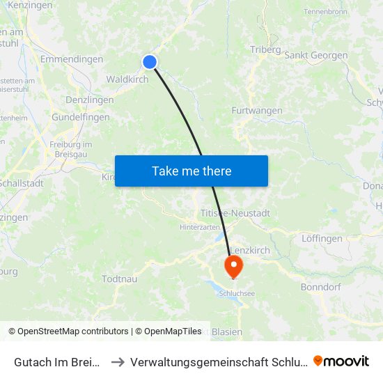 Gutach Im Breisgau to Verwaltungsgemeinschaft Schluchsee map