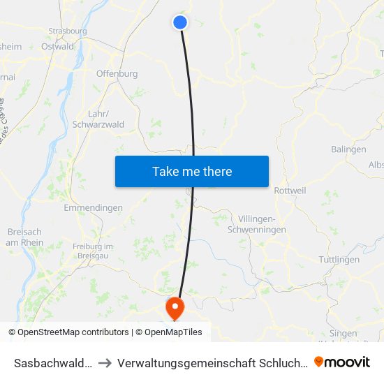 Sasbachwalden to Verwaltungsgemeinschaft Schluchsee map