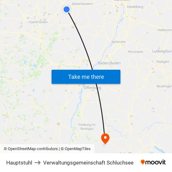 Hauptstuhl to Verwaltungsgemeinschaft Schluchsee map