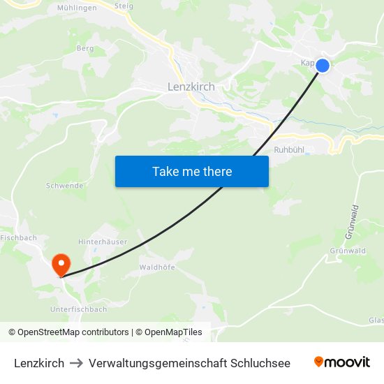 Lenzkirch to Verwaltungsgemeinschaft Schluchsee map