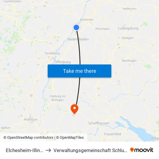 Elchesheim-Illingen to Verwaltungsgemeinschaft Schluchsee map