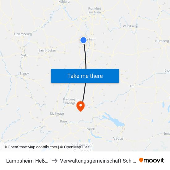 Lambsheim-Heßheim to Verwaltungsgemeinschaft Schluchsee map