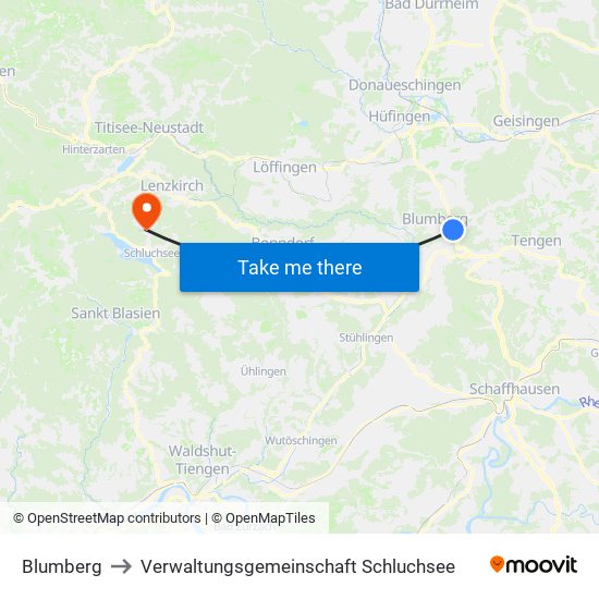 Blumberg to Verwaltungsgemeinschaft Schluchsee map
