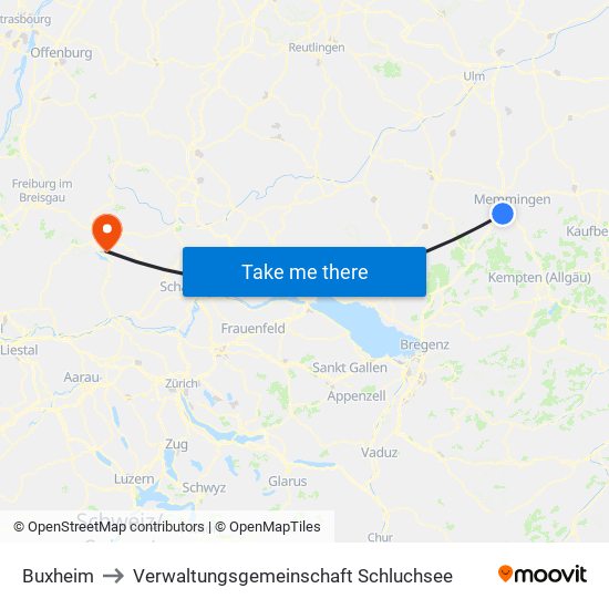 Buxheim to Verwaltungsgemeinschaft Schluchsee map