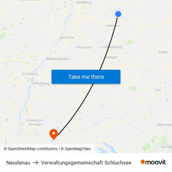 Neudenau to Verwaltungsgemeinschaft Schluchsee map