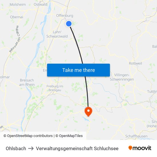 Ohlsbach to Verwaltungsgemeinschaft Schluchsee map