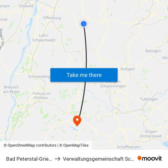 Bad Peterstal-Griesbach to Verwaltungsgemeinschaft Schluchsee map