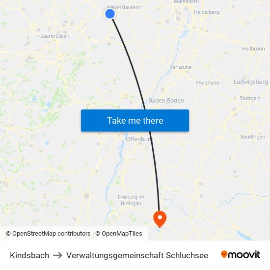 Kindsbach to Verwaltungsgemeinschaft Schluchsee map