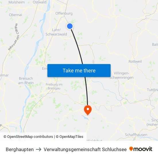 Berghaupten to Verwaltungsgemeinschaft Schluchsee map