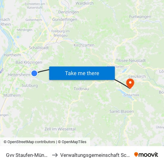 Gvv Staufen-Münstertal to Verwaltungsgemeinschaft Schluchsee map