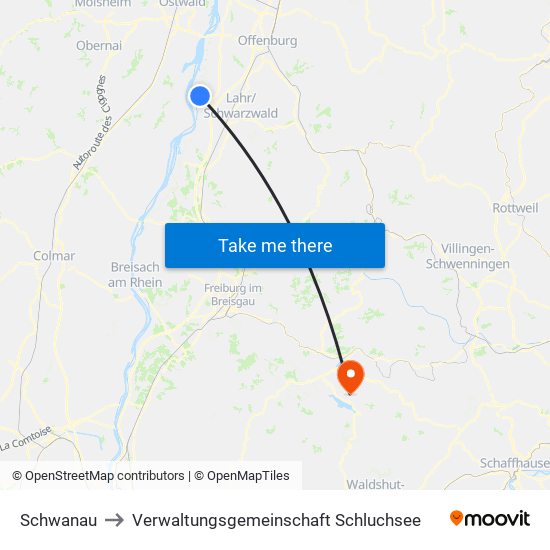 Schwanau to Verwaltungsgemeinschaft Schluchsee map