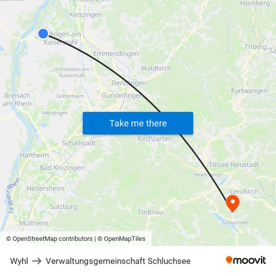 Wyhl to Verwaltungsgemeinschaft Schluchsee map