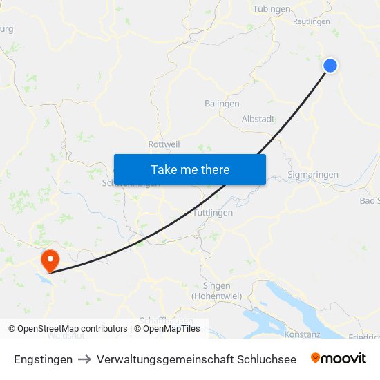 Engstingen to Verwaltungsgemeinschaft Schluchsee map