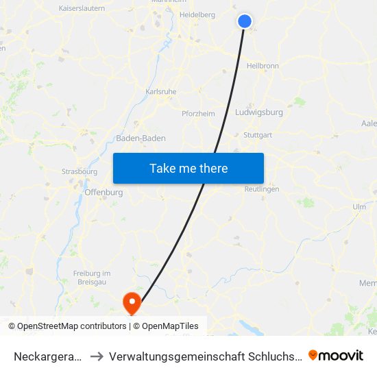 Neckargerach to Verwaltungsgemeinschaft Schluchsee map