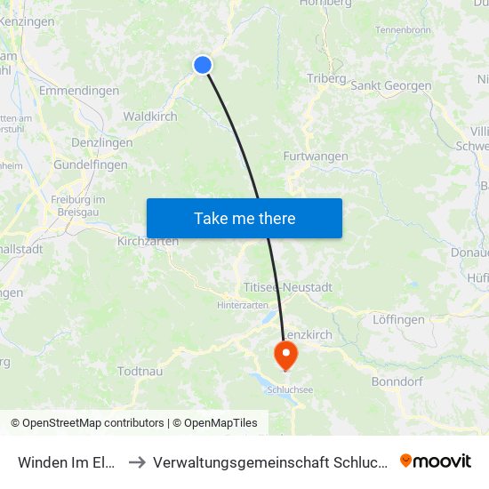 Winden Im Elztal to Verwaltungsgemeinschaft Schluchsee map