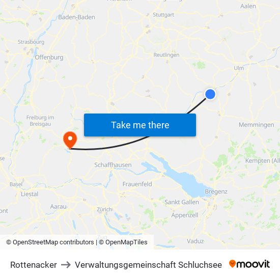 Rottenacker to Verwaltungsgemeinschaft Schluchsee map