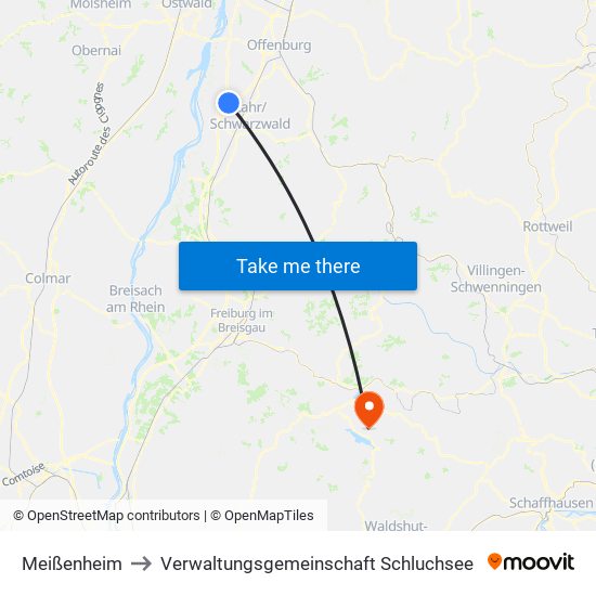 Meißenheim to Verwaltungsgemeinschaft Schluchsee map