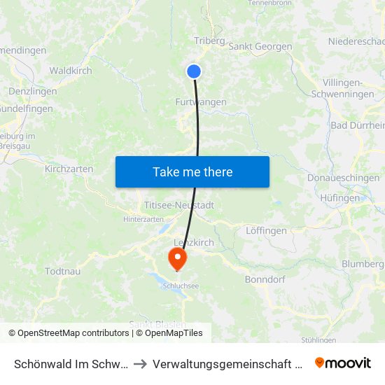 Schönwald Im Schwarzwald to Verwaltungsgemeinschaft Schluchsee map