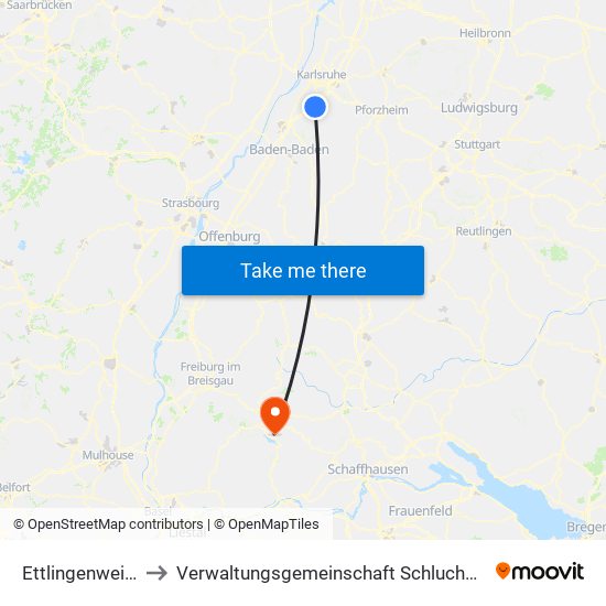 Ettlingenweier to Verwaltungsgemeinschaft Schluchsee map