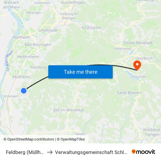 Feldberg (Müllheim) to Verwaltungsgemeinschaft Schluchsee map