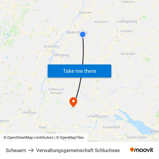 Scheuern to Verwaltungsgemeinschaft Schluchsee map