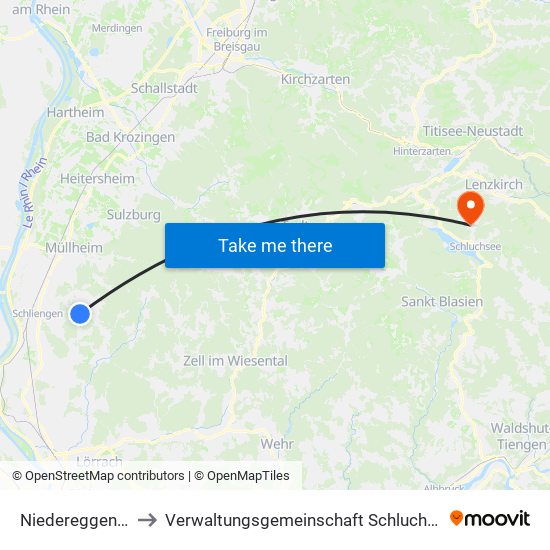 Niedereggenen to Verwaltungsgemeinschaft Schluchsee map