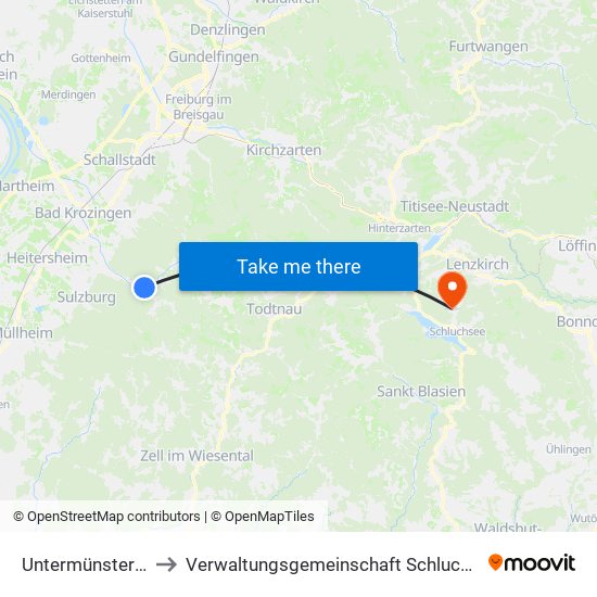 Untermünstertal to Verwaltungsgemeinschaft Schluchsee map