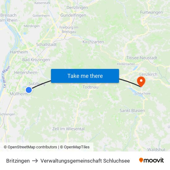 Britzingen to Verwaltungsgemeinschaft Schluchsee map