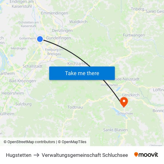 Hugstetten to Verwaltungsgemeinschaft Schluchsee map