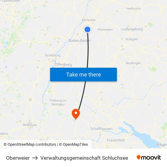 Oberweier to Verwaltungsgemeinschaft Schluchsee map