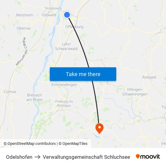 Odelshofen to Verwaltungsgemeinschaft Schluchsee map