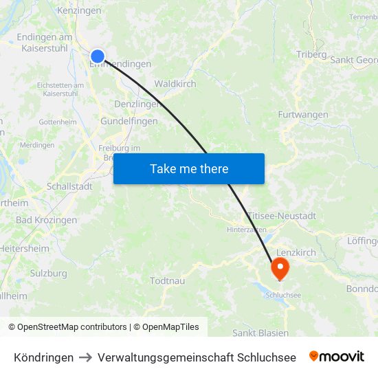 Köndringen to Verwaltungsgemeinschaft Schluchsee map