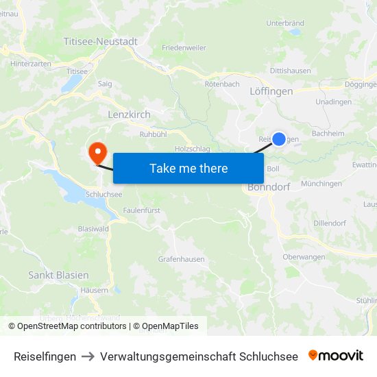 Reiselfingen to Verwaltungsgemeinschaft Schluchsee map