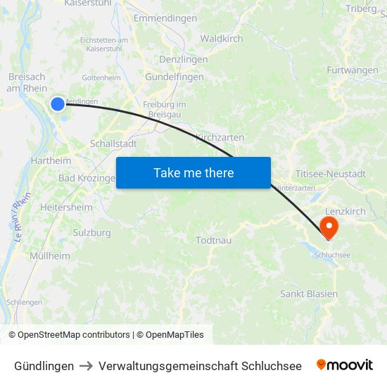 Gündlingen to Verwaltungsgemeinschaft Schluchsee map